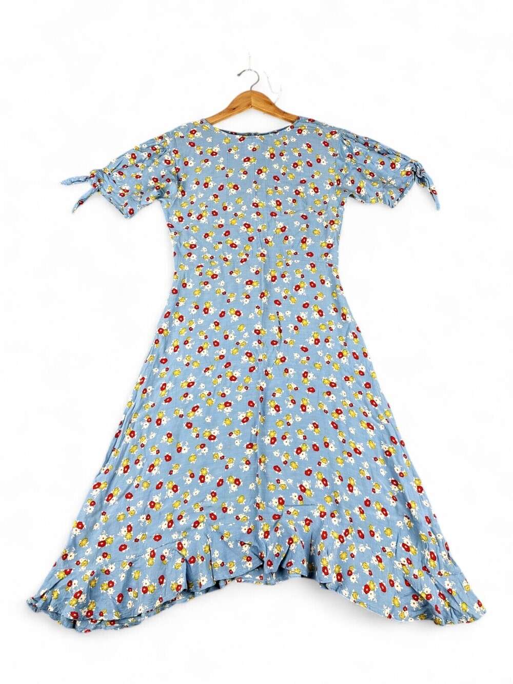 Faithfull The Brand Blue Floral Midi Dress Sz 4 Tie Sleeve
